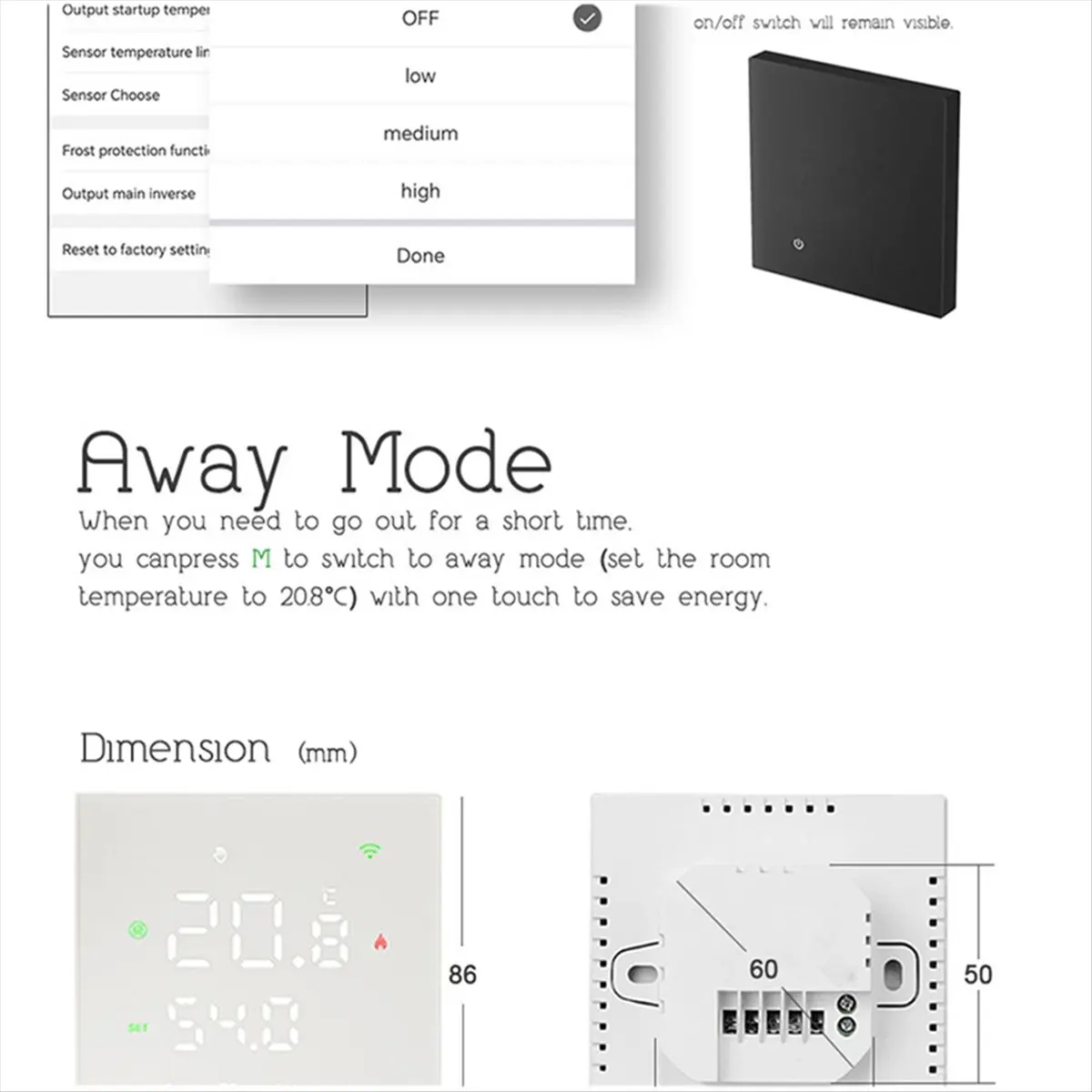 OKgood Tuya Wifi Smart Thermostat Smart Boiler Heating Temperature Controller Switch for Google Home Alexa Alice A-New Black