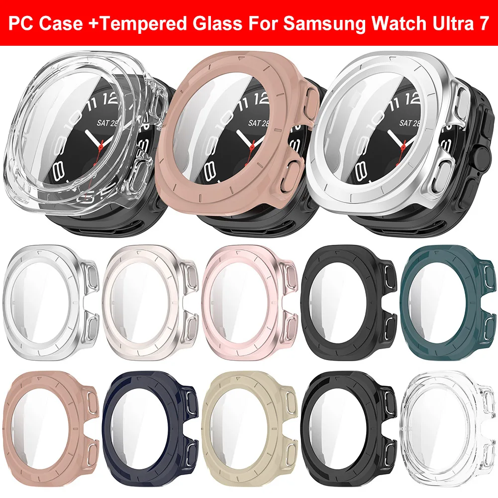 All-Around Bumper Protective Cover Matte Hard PC Case with Tempered Glass Screen Protector for Samsung Galaxy Watch Ultra 7 47mm