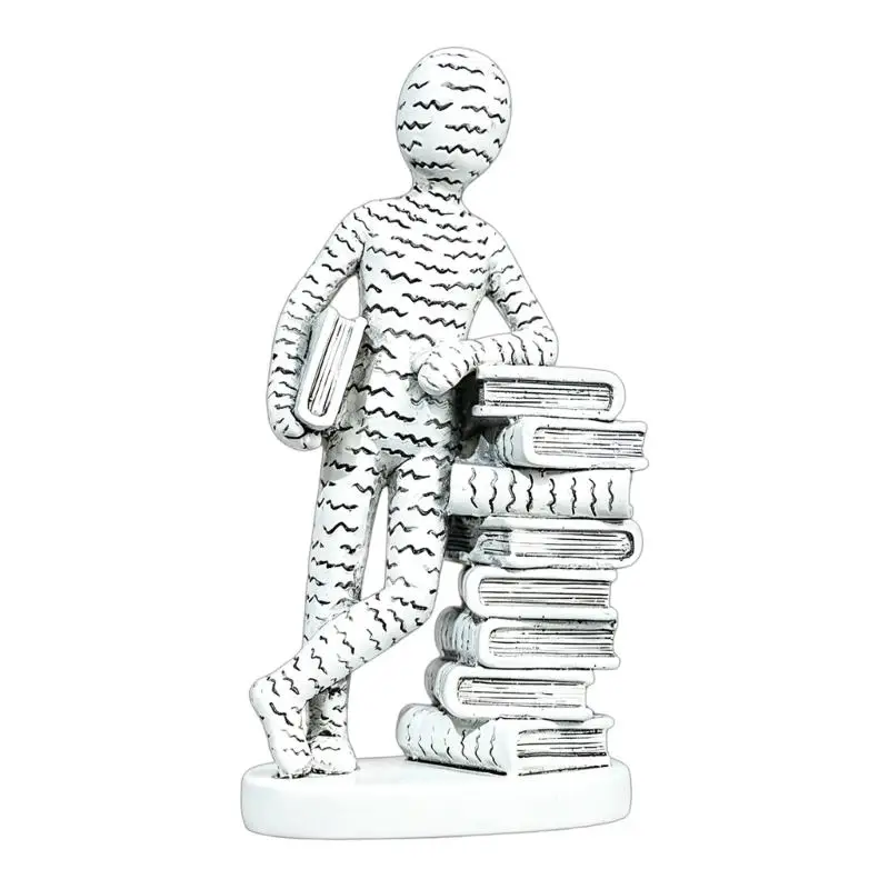 E8BD Book Theme Reading Figure Accent Sculpture for Shelf Placement, Desk Display, and Home Office Study Shelf Display