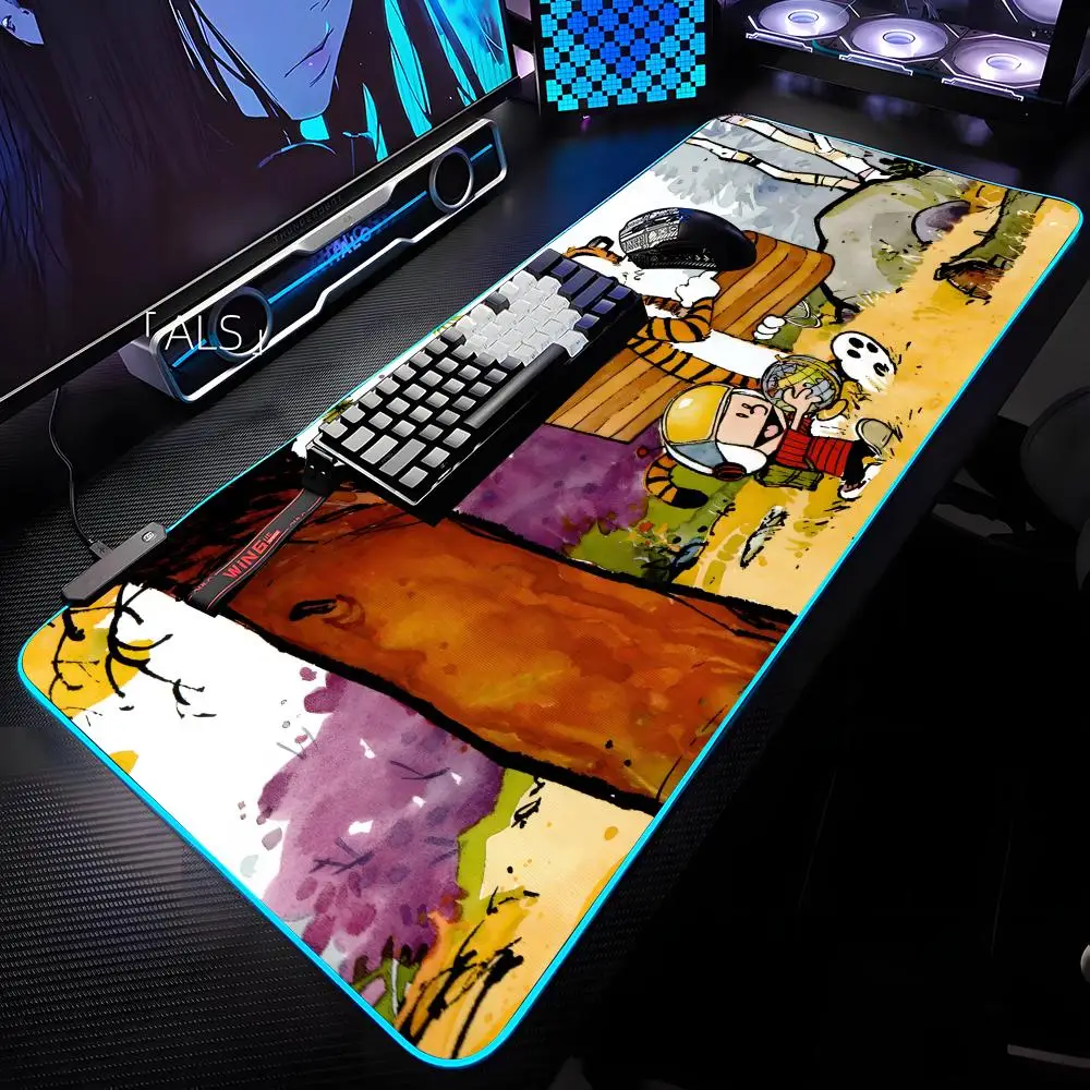 

Comic C-Calvin And H-Hobbes Mouse Pad RGB Backlit Mouse Pad Laptop Mouse Pad Laptop Gamer Computer Desk Gaming Accessories