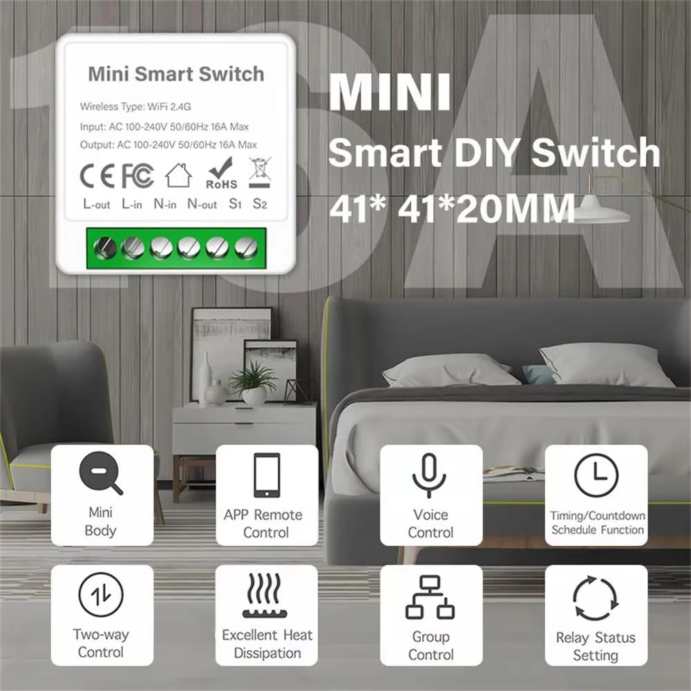 WiFi Zigbee3.0 Mini Smart Switch 2-Way Relay Breaker,Timing APP & Voice Control DIY Household Smart Home Automation Module