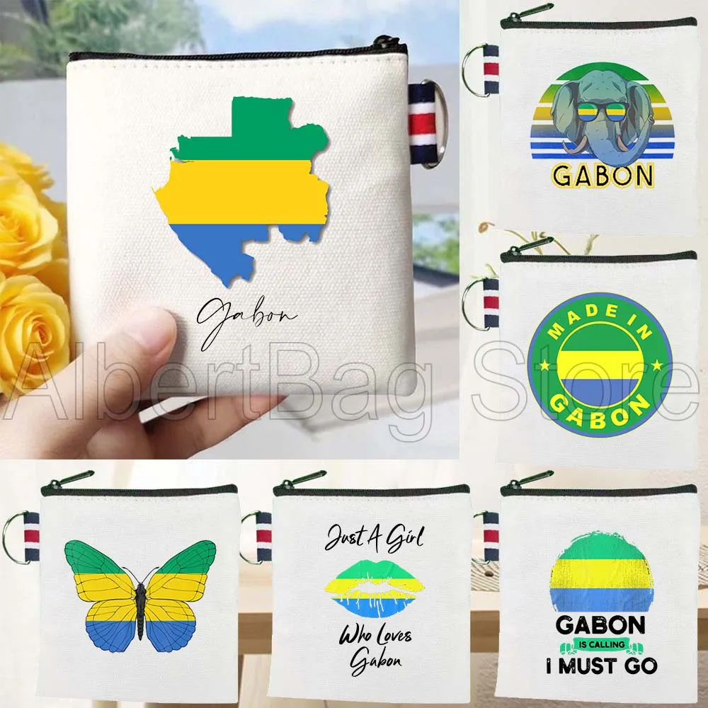 

Gabon Country Map Flag Heart Gabonese Cute Gifts Canvas Bags Key Coin Purse Square Cotton Bag Storage Card Wallets Holders Pouch