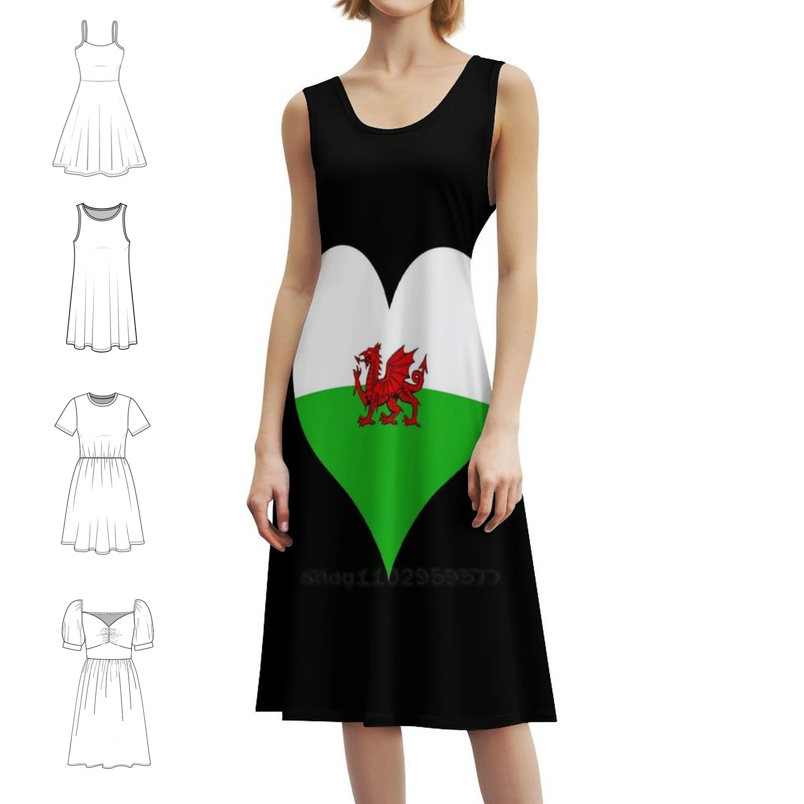 فستان Cymru ذو فتحة عنق على شكل قلب فستان صيفي أنيق للحفلات للنساء فستان التنين الأحمر الويلزي