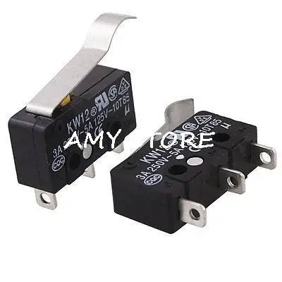 5PCS KW12 2x1x0.6cm R Lever Type 3 Terminals Mini Limit Micro Switches 3A  250VAC 5A 125VAC