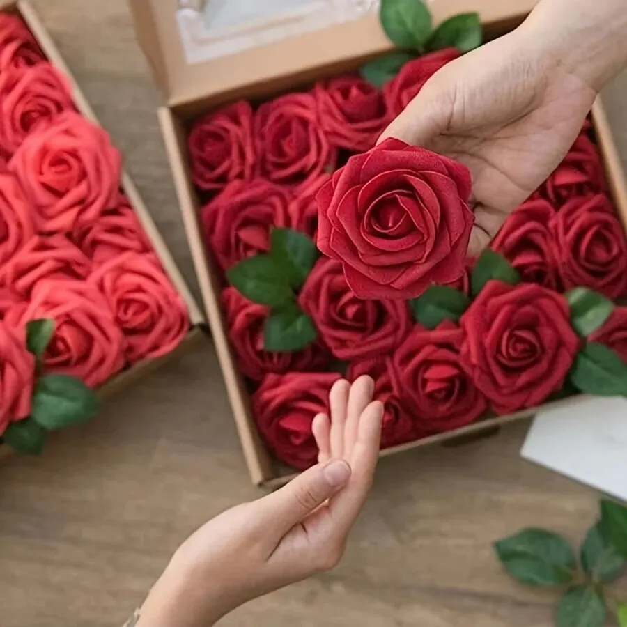 25 pezzi di fiori artificiali, fiori finti, rose con stelo per bouquet da sposa fai da te centrotavola composizioni decorazioni per la casa per feste