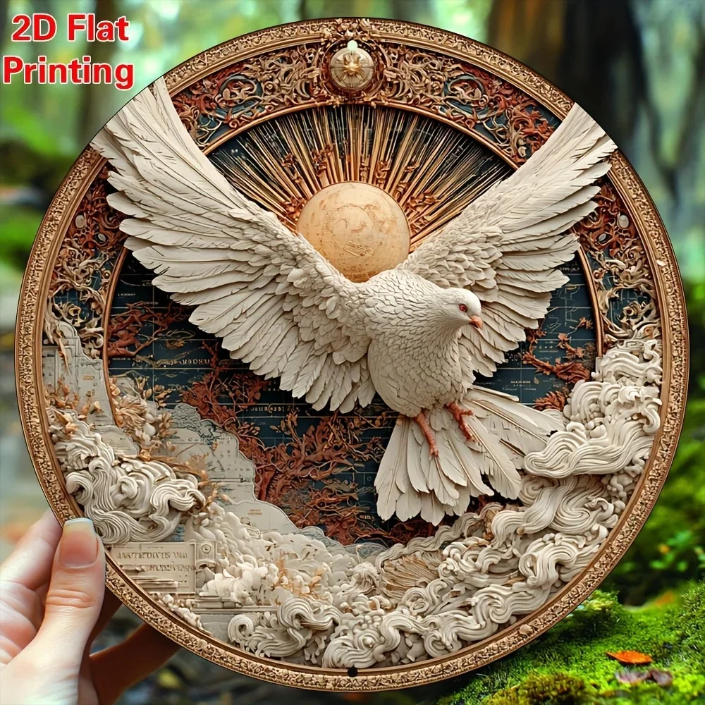 Flat Peace Dove Sunflower Metal Wall Decor 8x8 Inch, Durable Bohemian Art for Home Kitchen Office Garden Easy Install