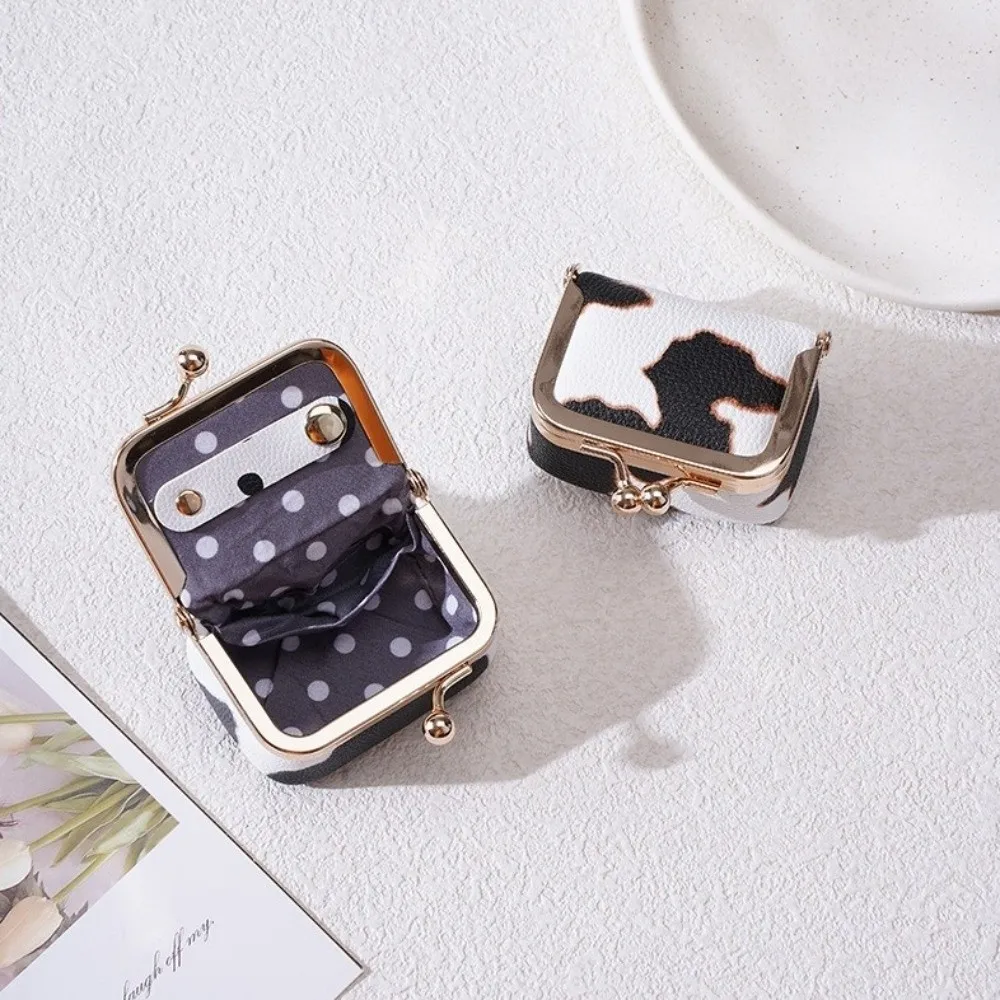 Cute Leopard Print Kiss Lock Coin Purse Square PU Leather Leather Jewelry Bag Multifunctional Mini Small Item Bag Woman Girl
