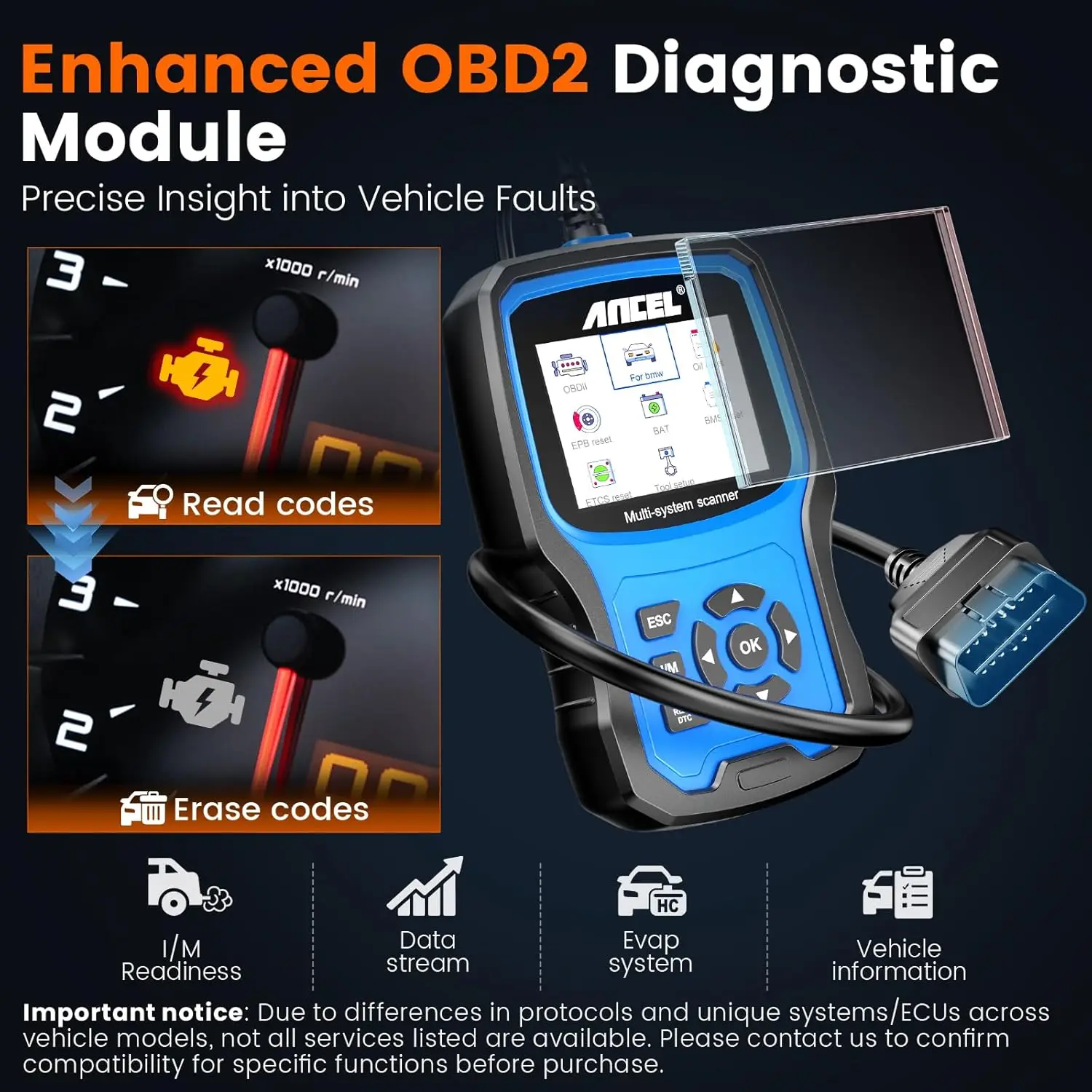 ANCEL BM700 PRO مناسب لماسح ضوئي BMW Obd2 أداة مسح تشخيص النظام الكامل تعزيز إعادة ضبط/صحيح CBS ، EGS ، قارئ رمز إعادة تعيين CAS #5