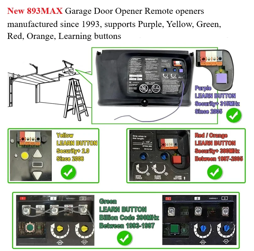 Mando a distancia para puerta de garaje, Control remoto para elevador Master 893MAX 371LM 971LM 891LM 893LM