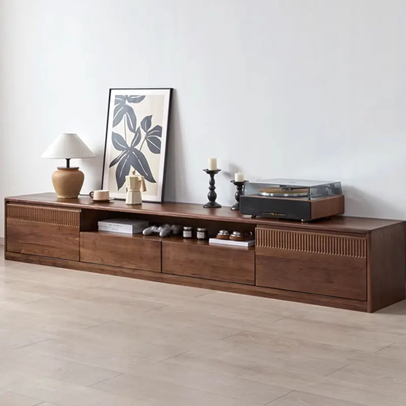 Customizable North American black walnut home coffee table modern simple floor-to-ceiling audio-visual cabinet