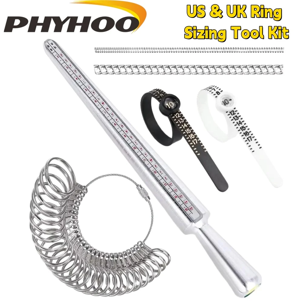 PHYHOO 6 Piece High Quality Ring Sizer Mandrel Set Jewelry Making Tools with Stainless Steel Core Shafts Fits US Sizes 0 to 13