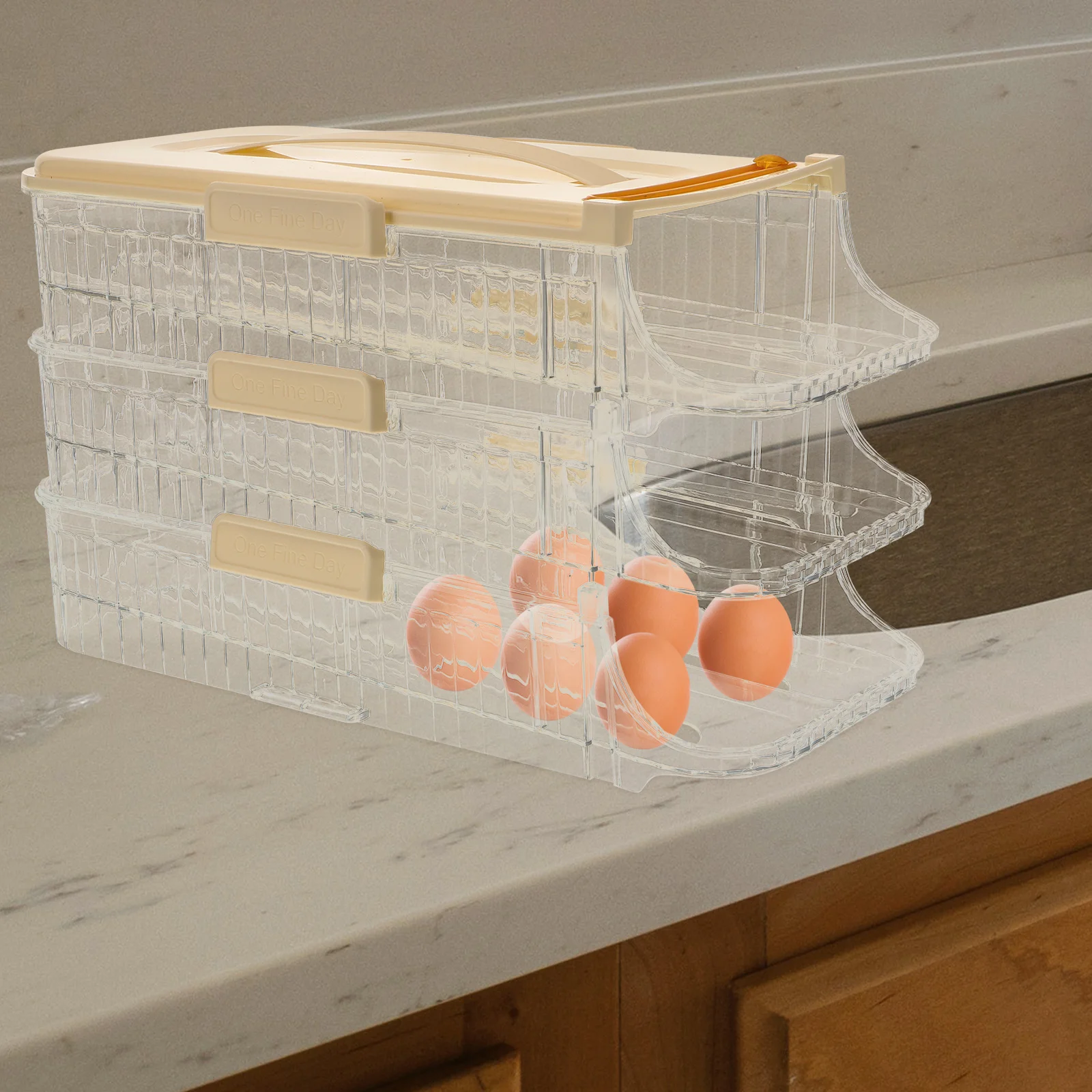 

Refrigerator Egg Storage Box Double Row 3 Layers White Eggs Dispenser Plastic Organizer Fridge Kitchen Container Egg Holder
