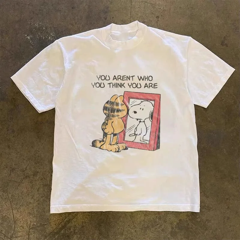 Snoopy Garfield Cartoon Womens Tshirt Summer Cotton Tee Unisex Couple Short Sleeve Top Cute Vintage Style Casual Streetwear