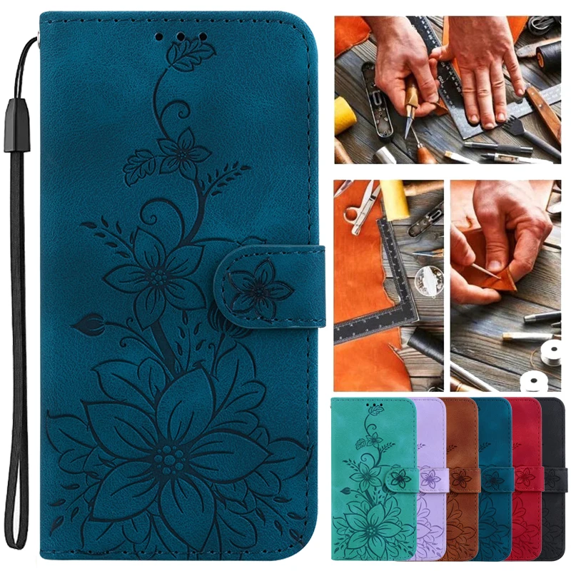 Wallet Bags Flip Cover Flower Case For Samsung Galaxy A57 A27 A37 A07 A17 4G 5G SM-A576B Coque Magnetic Leather Phone Cases Lily