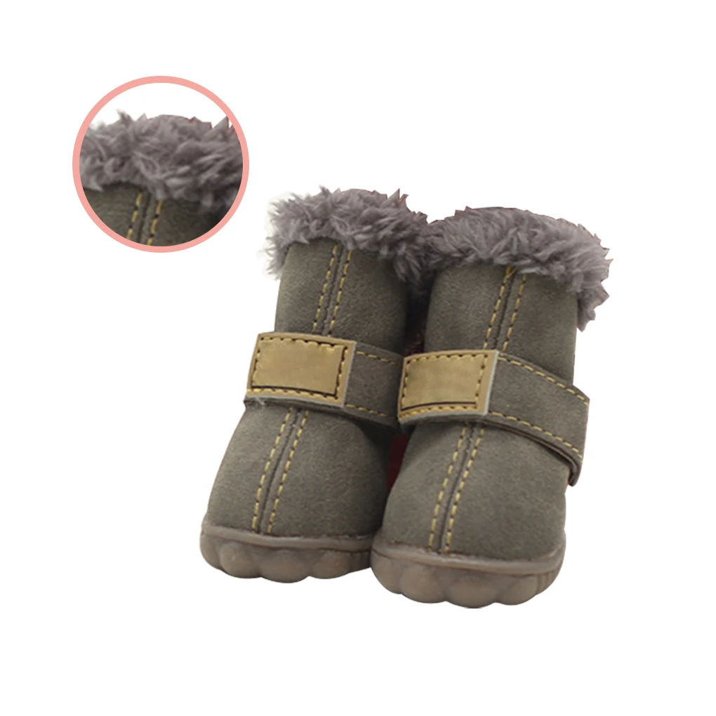 

4pcs Pet Shoes Waterproof Snow Boots PU Leather Winter Pet Footwear, Brown, 1 Yard