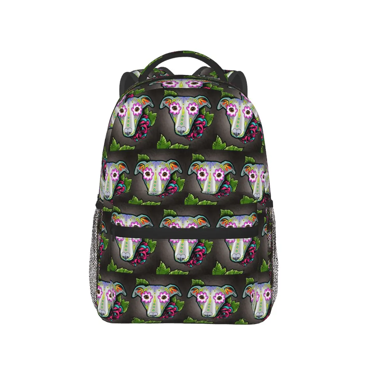 Dead Whippet Greyhound Sugar Skull Dog Student Backpack School Bag Hiking Travel Daypack Boy Girl Fashion Bookbag Shoulder Bags