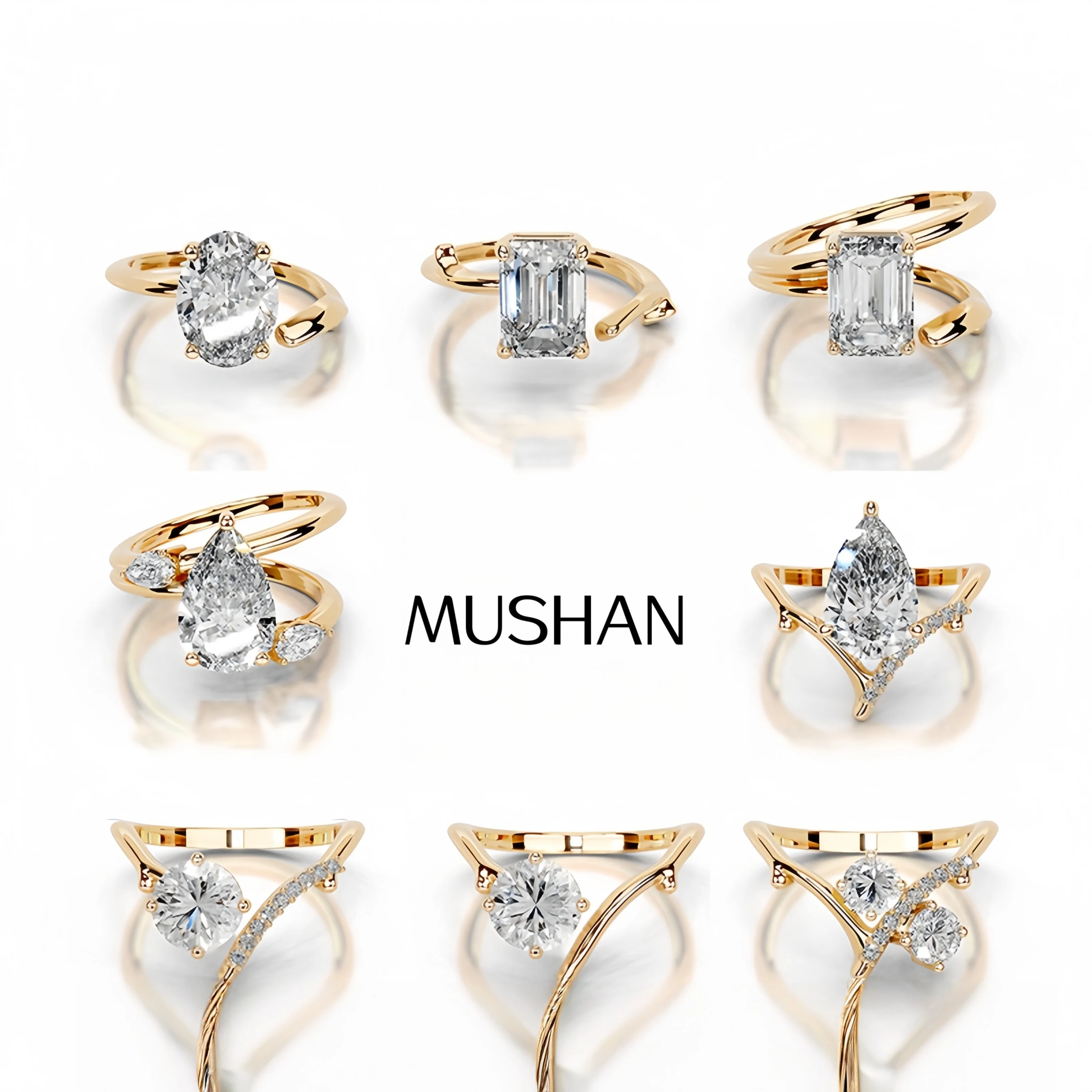 

MuShan Designer Jewelry 925 Sterling Silver Ring Round Moissanite Gorgeous Ring Ladies 18K Gold Plated MST Patent Fine Rings
