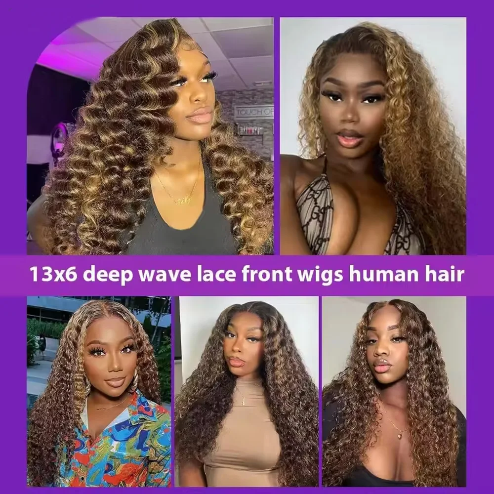 34-дюймовый мелированный парик с омбре, человеческие волосы 4/27, глубокая волна, 13x4 HD, кружевные фронтальные парики, человеческие волосы, предварительно выщипанные, плотность 250