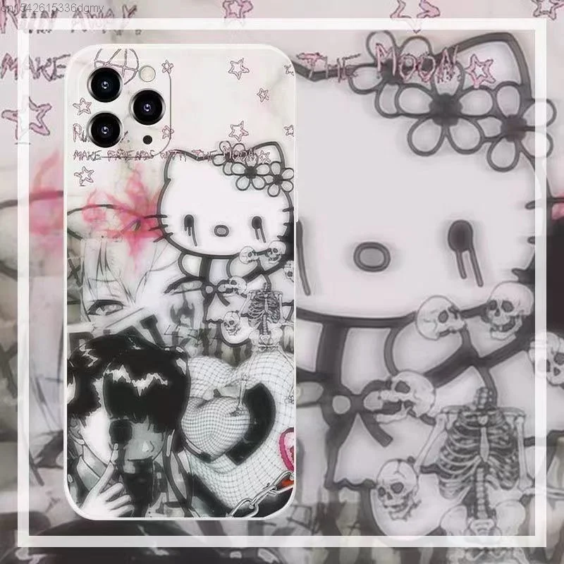 Sanrio Hello Kitty Yk2 Pink Japanese Style Phone Case Iphone 13 12 Mini 7 8 14 Plus 11 Pro Max Case Hippie Gothic Iphone X Xs Xr