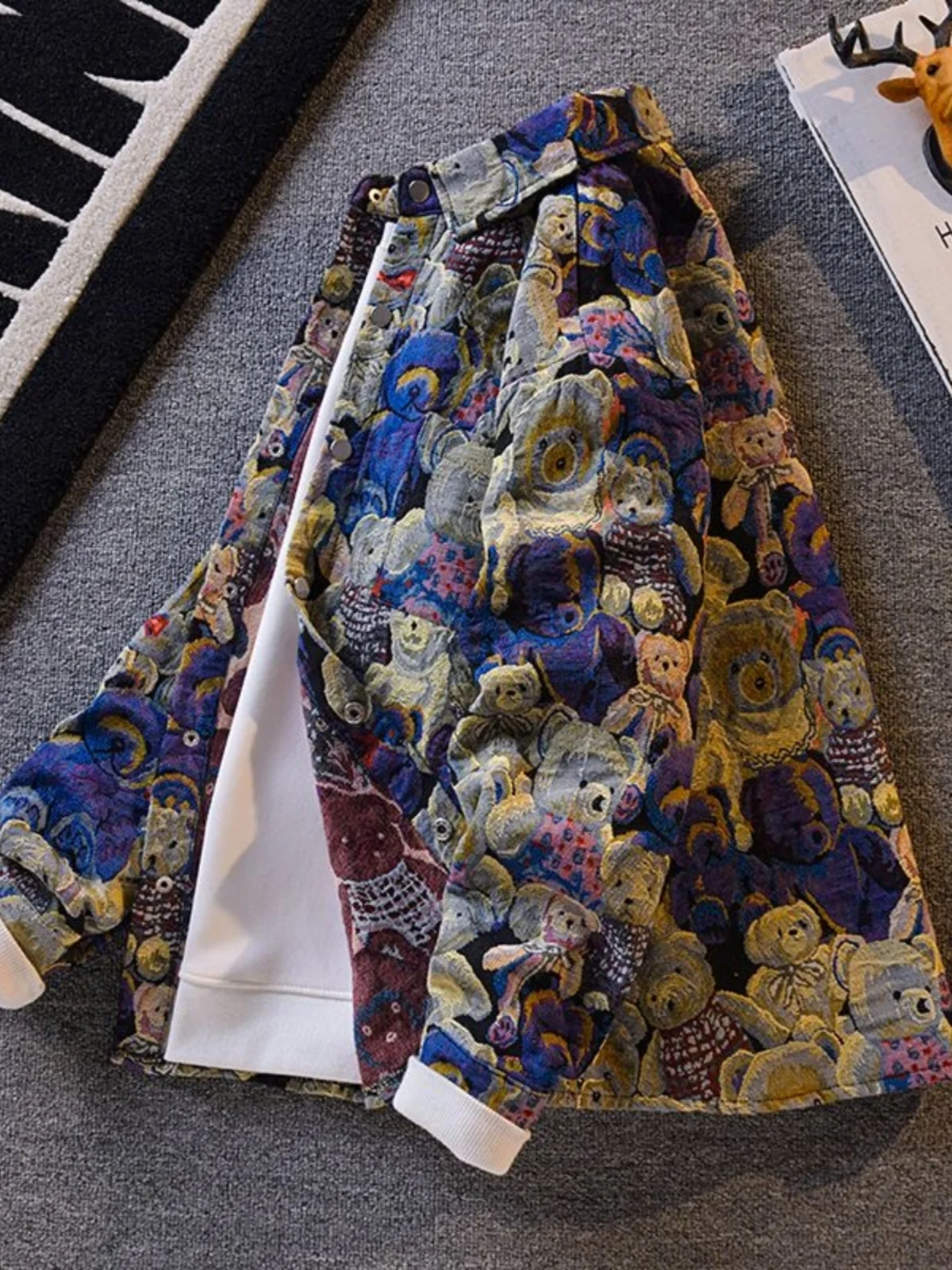 Trendy Denim Jacket Men's Spring Autumn New High-End Feeling Handsome Casual Jacket Bear Embroidery Shirt Male Model