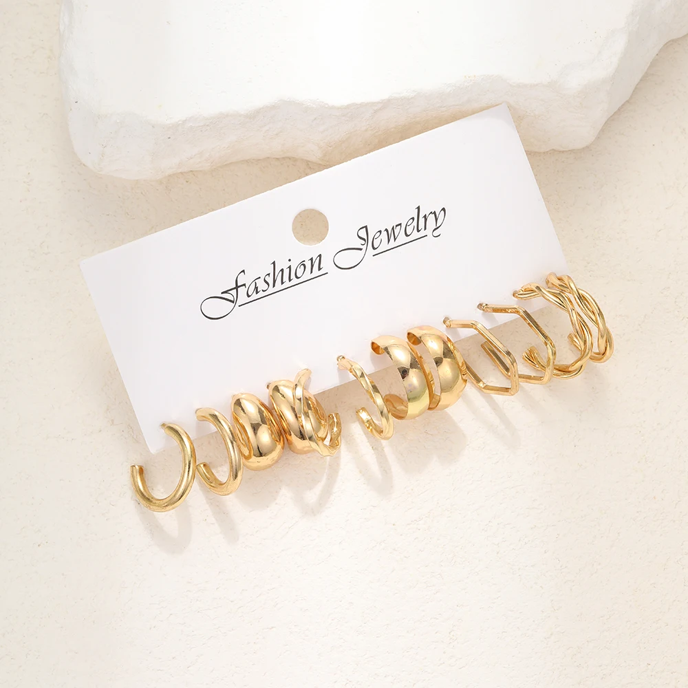 17KM Gold Color Vintage Circle Hoop Earrings for Women Girls Simple Fashion Geometric Drop Earring Set New Trendy Jewelry Party