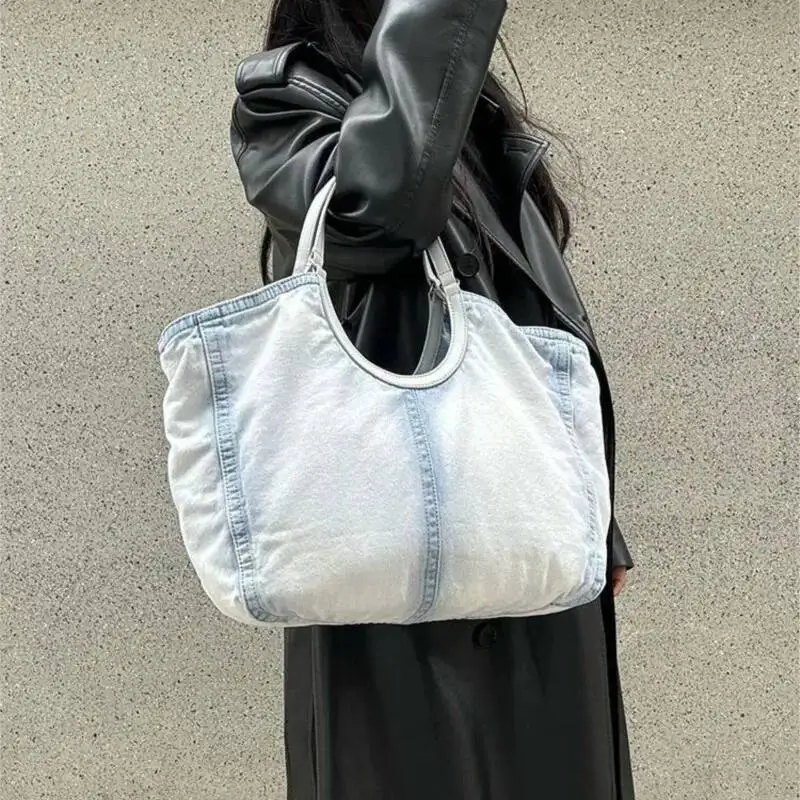 Bloom Vintage Denim Tote Purse For Women 2025 Large Capacity Underarm Bag Female Retro Y2k Handbag Designer Bags