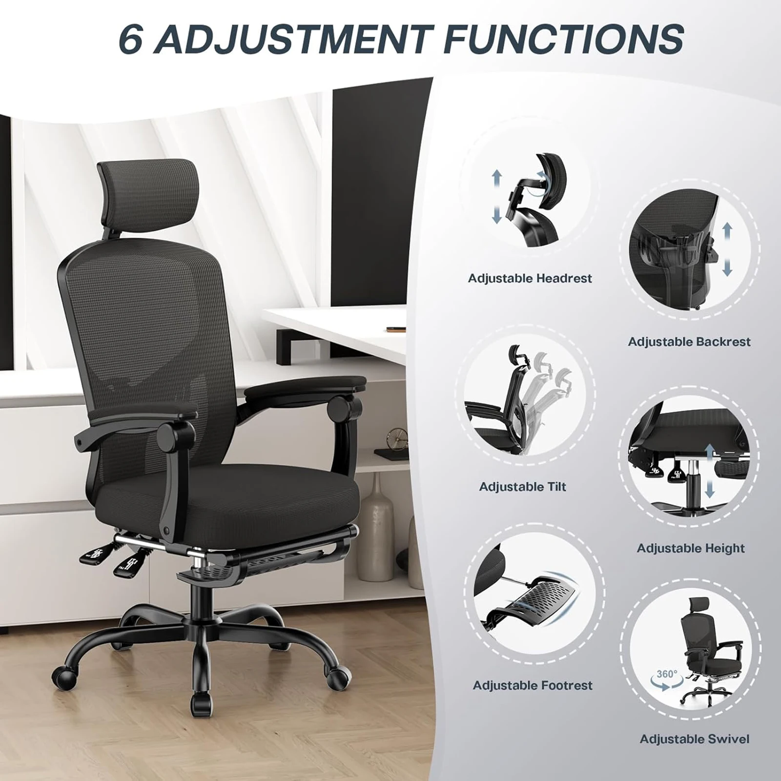 naspaluro Ergonomic Office Chair with Footrest, Desk Chair with Adjustable Headrest Lumbar Support Recliner Chair Gaming Chair