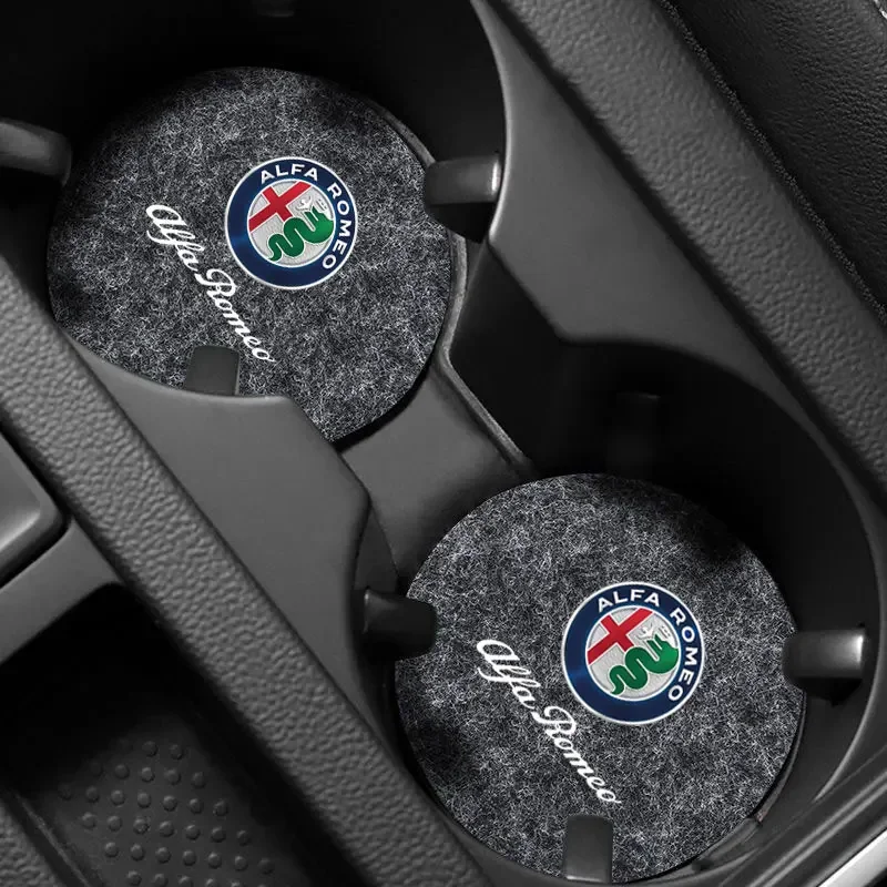 Hub Caps Car Coaster Water Cup Slot Non-Slip Mat Suede Pad Holder For Alfa Romeo Giulia Stelvio Giulietta 159 147 156 166 Access