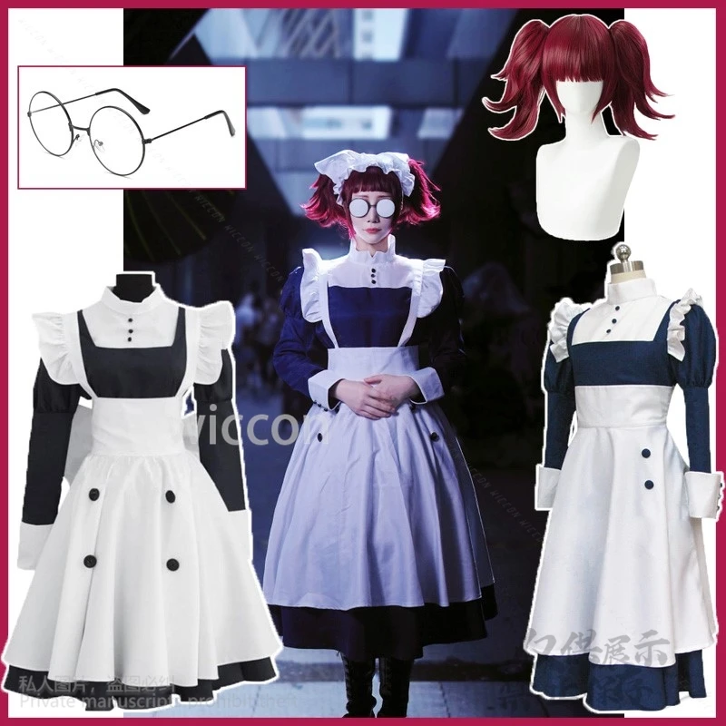 

Черная пуговица, аниме, косплей, костюм MEY-RIN Maylene Cos, платье горничной, униформа Лолиты, парики, очки, Хэллоуин, Рождество, женщина, девочки