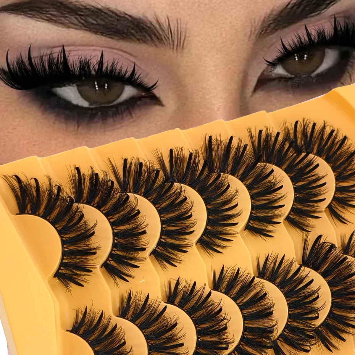 Mink Lashes Fluffy Evil False Eyelashes with Spikes Manga Faux Wispy Long Dramatic Fake Lash Strips Cat Eye Full Spiky Eyelashes