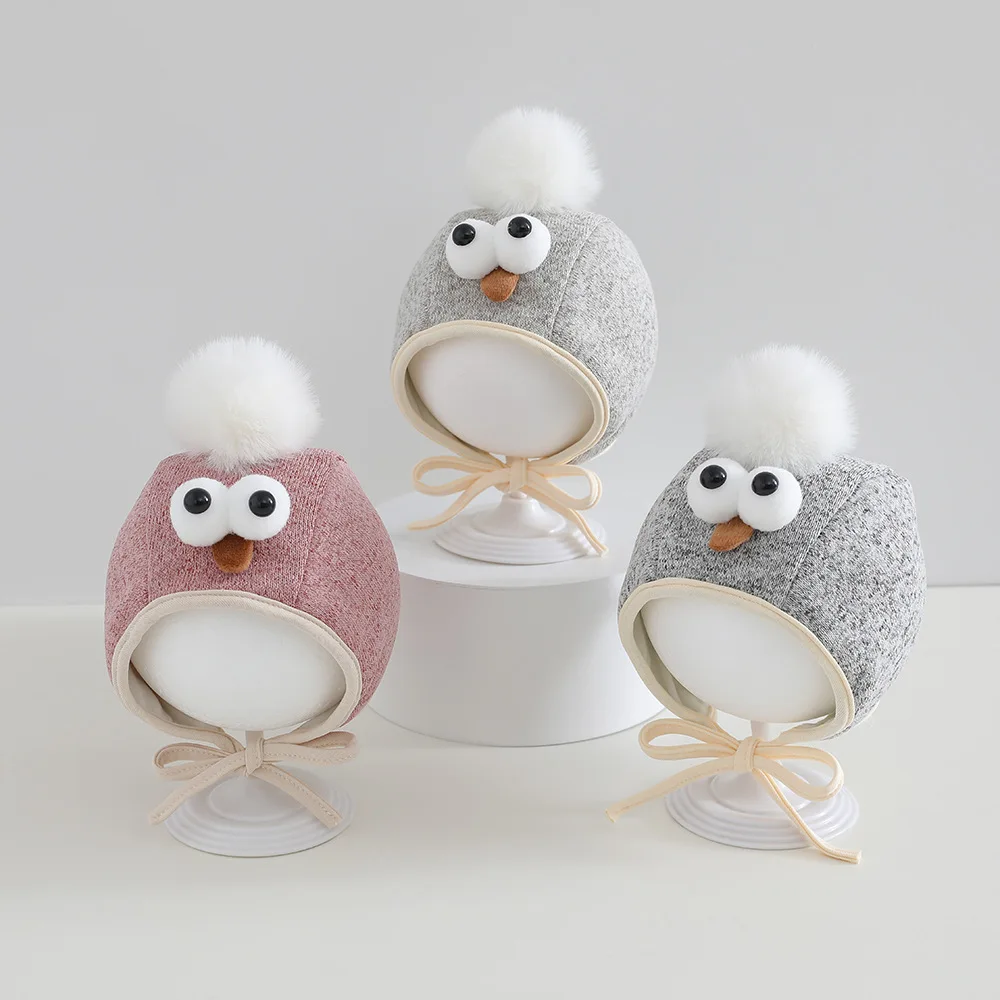 Warm Fleece Ear Protection Hat for Babies and Toddlers Boys and Girls Knitted Cable Knit Cartoon Style Cute and Funny