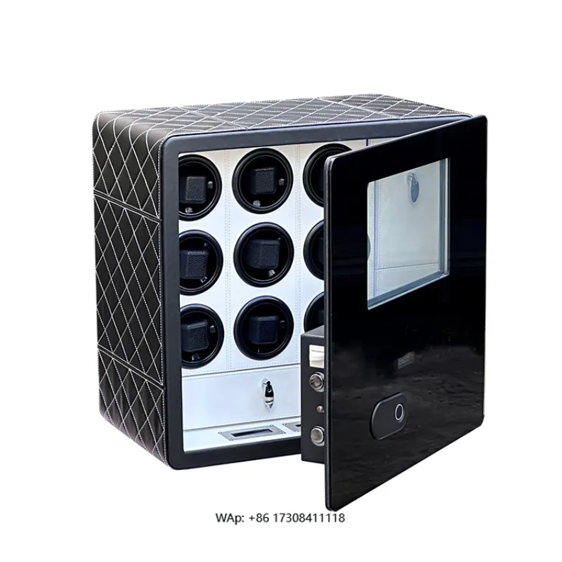 New High-End Fiber Leather Armored Glass Digital Fingerprint Lock 9 Rotates Watch Winder Safes Deposit Box