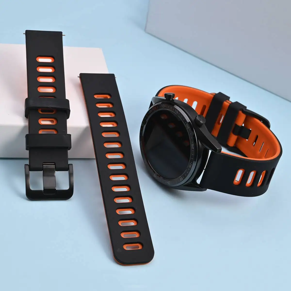 WOCCI Silicone Watch Bands 18mm 20mm 22mm for Smartwatch with Stainless Buckle Black Grey Blue Green Orange Quick Release Pins