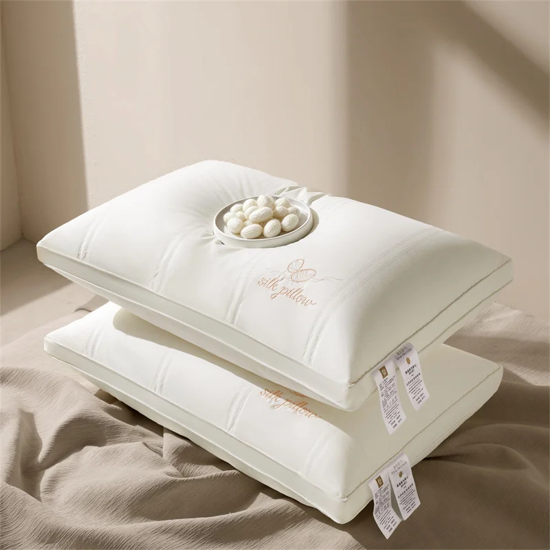 Premium Mulberry Silk Pillow 10A Antibacterial Sleeping Pillow Cotton Shell Luxury Hotel Bed Pillow for Side or Back Sleepers