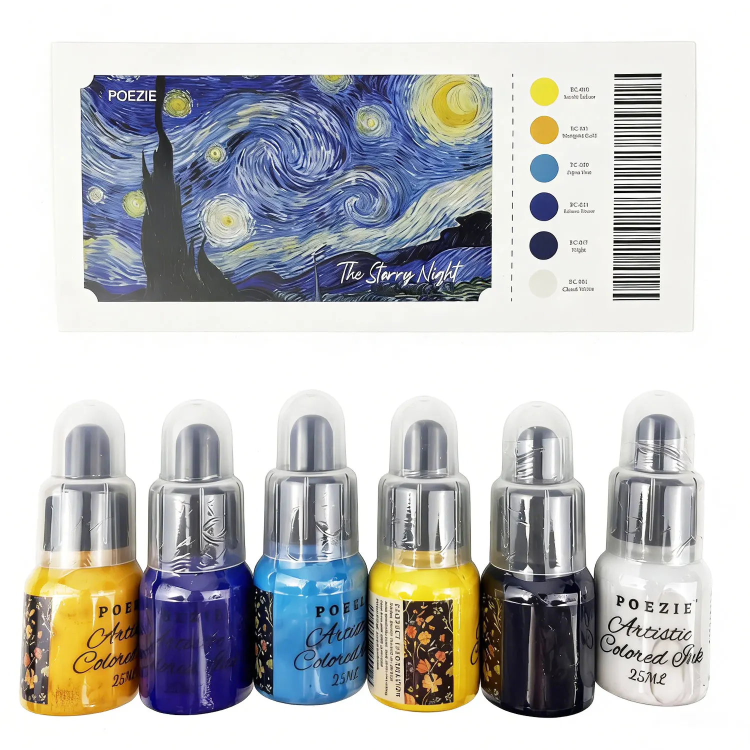 6Colors 25ml Acrylic Drawing Ink with Dropper, High Pigment Ink for Airbrush, Pouring Art & Mixed Media Projects