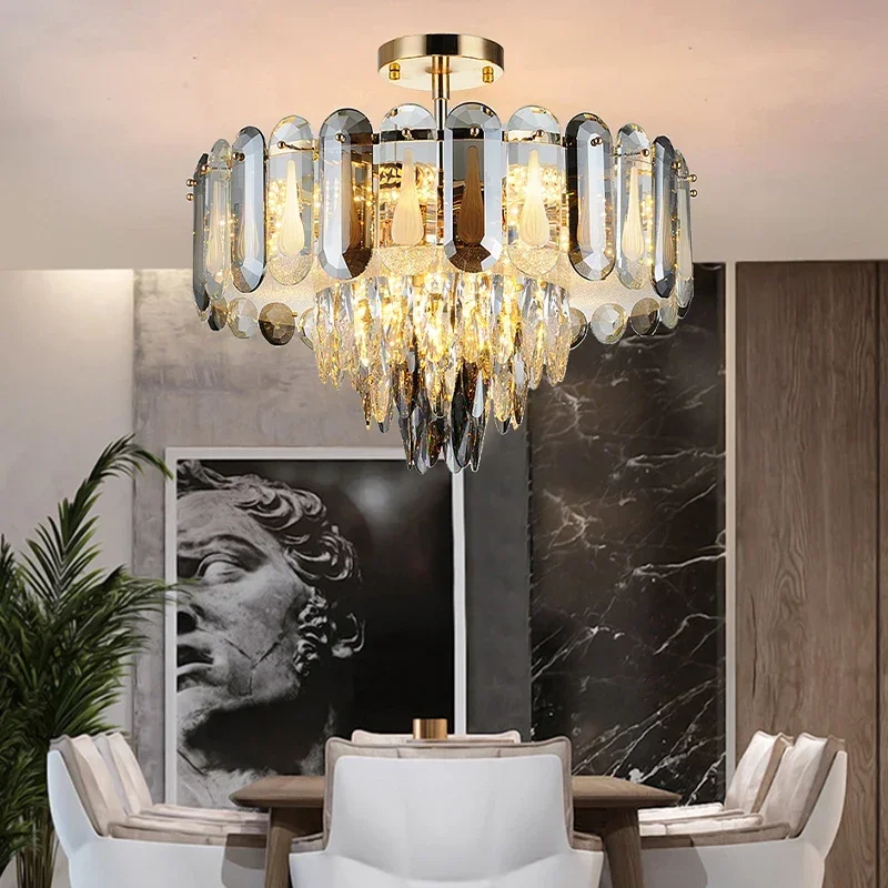 

Luxury Gray Crystal Modern Ceiling Lights 2023 New Led Lighting Ceiling Lamps Home Decoration Lustres For Living Room Decor