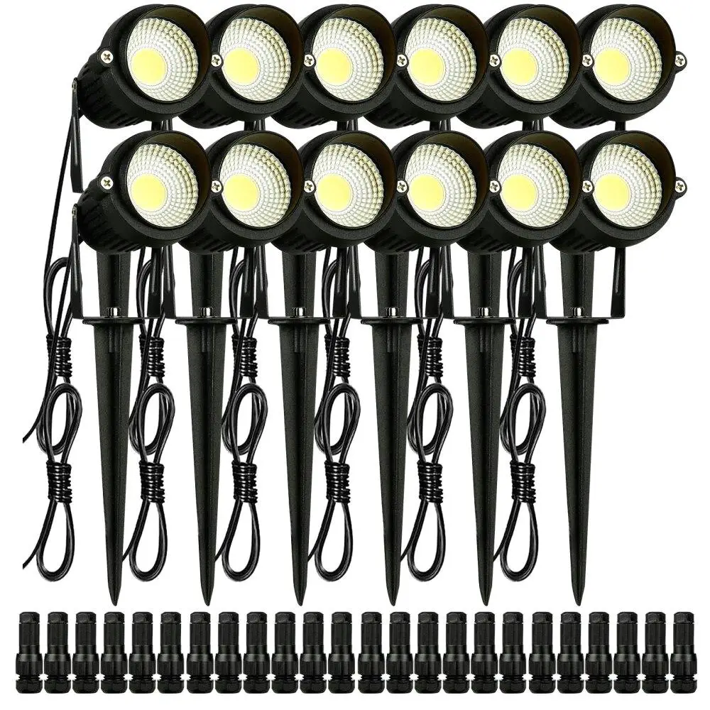 

6W Low Voltage LED Landscape Spotlights IP66 Waterproof Yard Lawn Garden Pathway Lighting 12V 24V 450LM Warm White 3000K 12-Pack