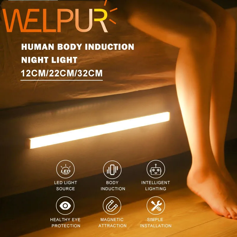 Motion Sensor Night Light Wireless LED USB Rechargeable Lamp For Kitchen Bedroom Cabinet Wardrobe Lamp Staircase Backlight