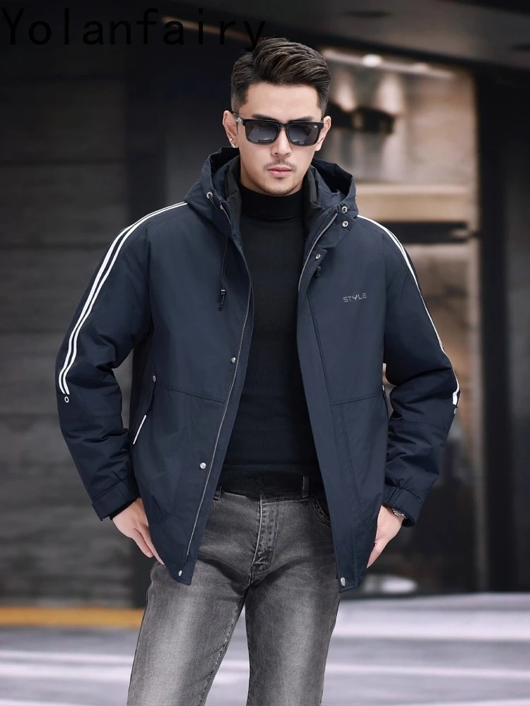 YOLANFAIRY Warm Real Fur Parkas Men's Clothes 2025 Hooded Winter Rex Rabbit Fur Liner Coat Man Puffer Jacket Casual Windbreaker