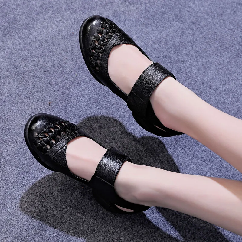 Breathable Dance Shoes Soft Bottom Leather Square Shoe Female Sailor Women Shoes Mid Heel Adult Sneakers Hook & Loop