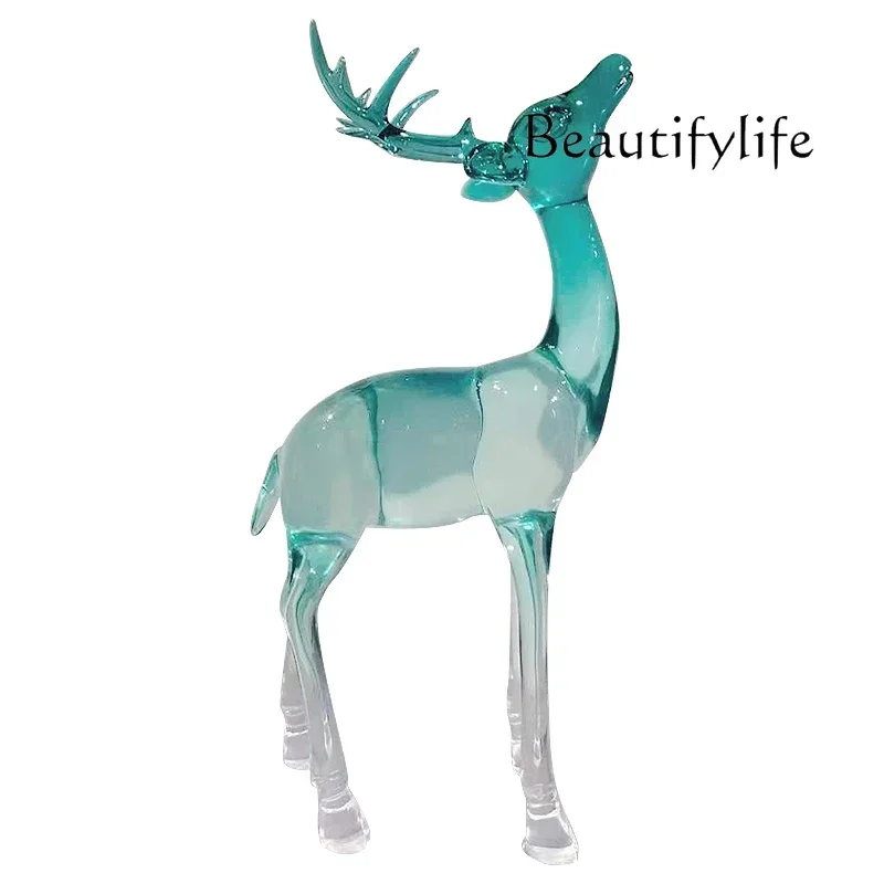 

Hotel Lobby Indoor Transparent Elk Sculptured Ornaments Light Luxury Large Floor Resin Landscape Decoration