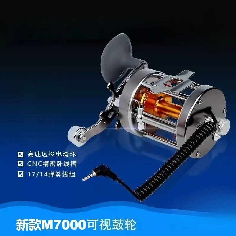Size 7000 Full Metal Visual Fishing Reel Long Casting Drum Reel For Underwater Camera Fishing