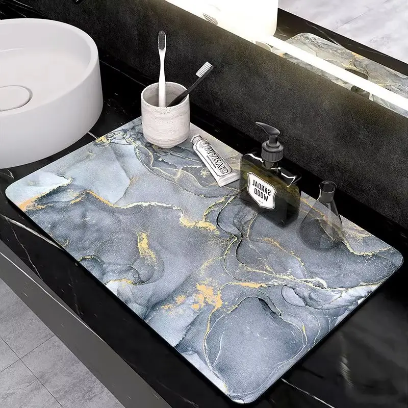 VIKAMA Diatomite Kitchen Dish Drying Mat Marble Gold Vein Quick Absorbent Non Slip Countertop Draining Pad