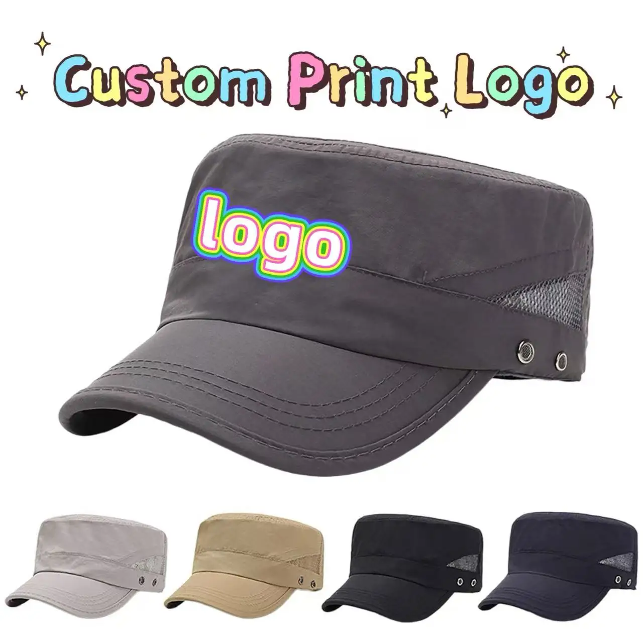 Customized Printed Logo Quick Drying Flat Top Baseball Caps Men/Women Outdoor Sports Sunscreen Mesh Breathable Duck Tongue Hats