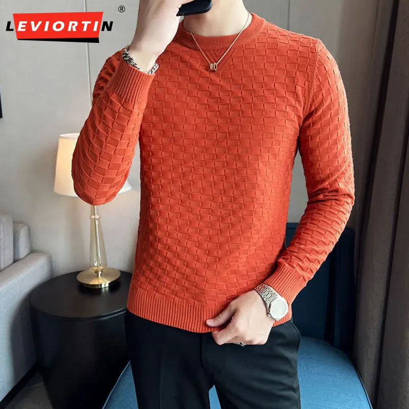 Autumn/Winter New Men's Sweater Knitted Jacquard Casual Sweater Korean Edition Round Neck Knitted Shirt Elastic Thread Shirt