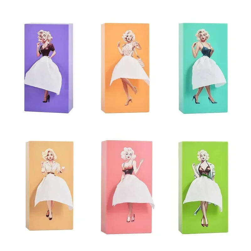 Marilyn Monroe Cartoon Anime Girl Tissue Box, Flying Skirt, Puffy Face Tissue Box, Desktop Decorative Ornaments