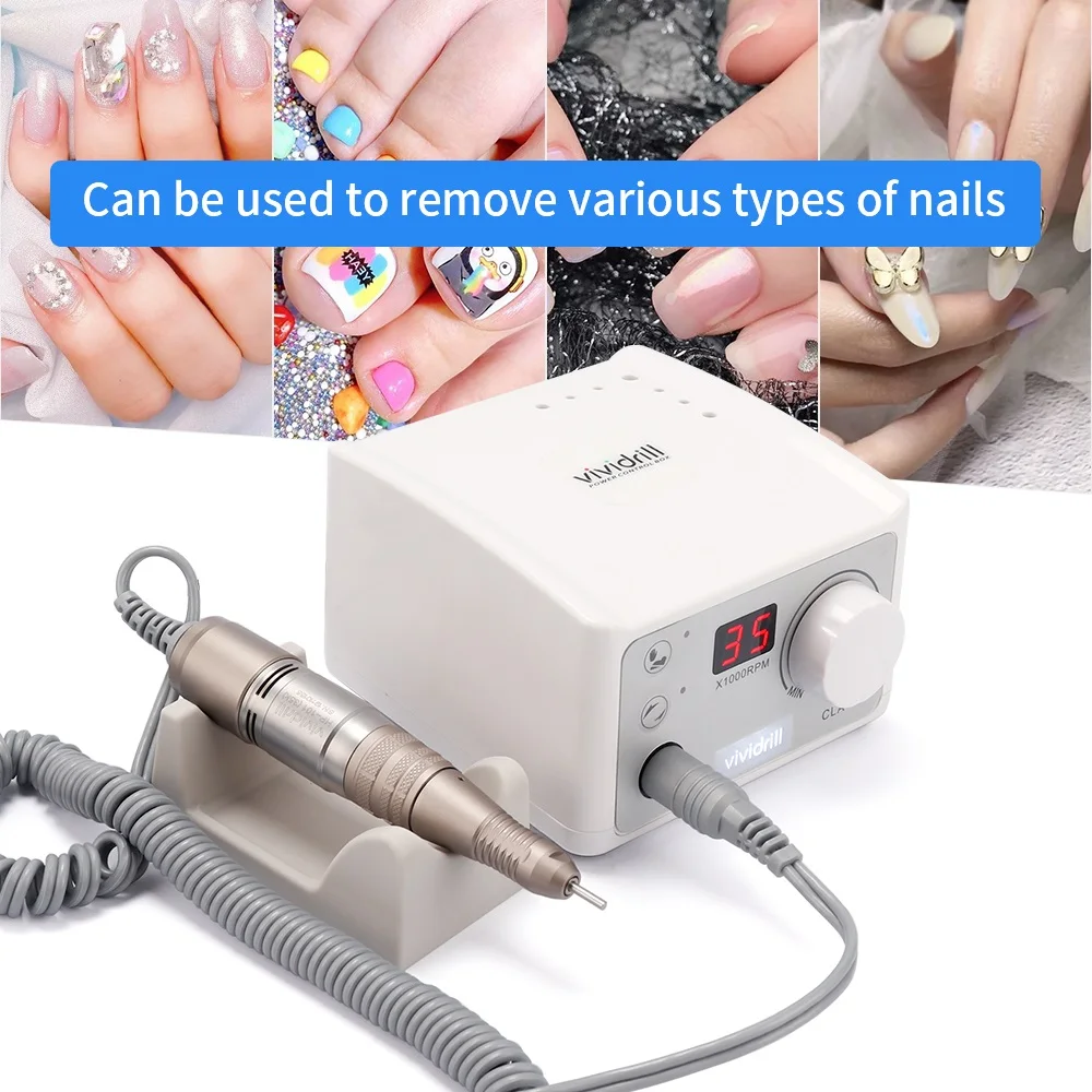 Perceuse à ongles électrique avec pièce à main, 65W, 35000 tr/min, stylo perceuse, interrupteur à pédale, vernis gel UV, mèches de manucure