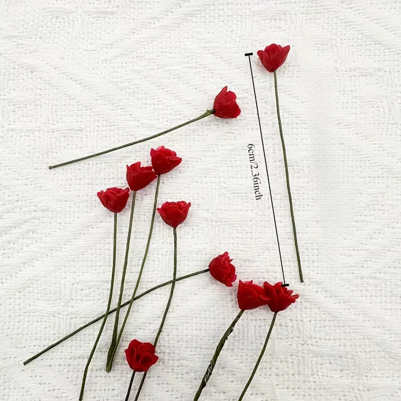 Set of 5 Miniature Rose Decorations - Artificial Mini Roses Realistic Resin/Metal Flower Models, Home Micro Landscape Decoration