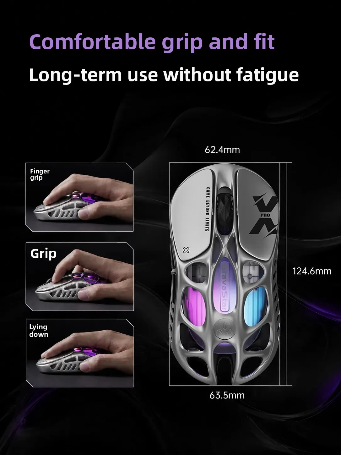 GravaStar X Pro Wireless Gaming Mouse Hollow‑Out Metal Shell Tri‑Mode PAW Sensor RGB Light Lightweight Mice For PC Esports Gamer