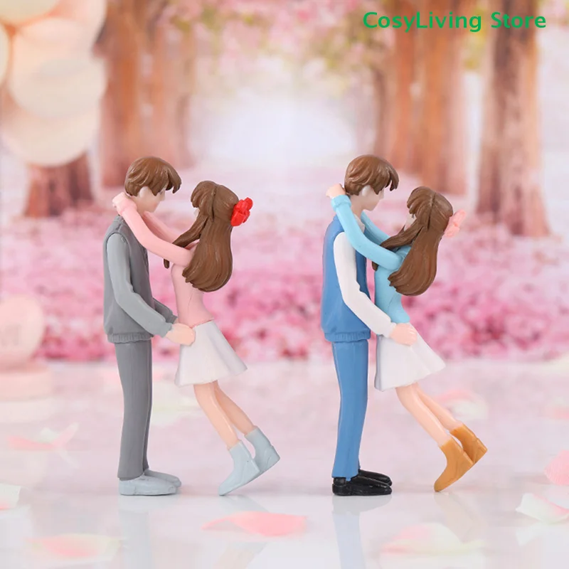 1 Pair Cartoon Sweet Couple Figurines Romantic Garden Micro Landscape Pendant Diy Plastic Craft Garden Scene Decoration